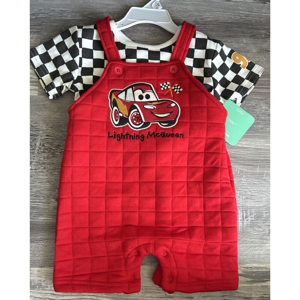 Disney Baby Pixar Cars Lightning McQueen Romper Outfit Red Checkered 24M